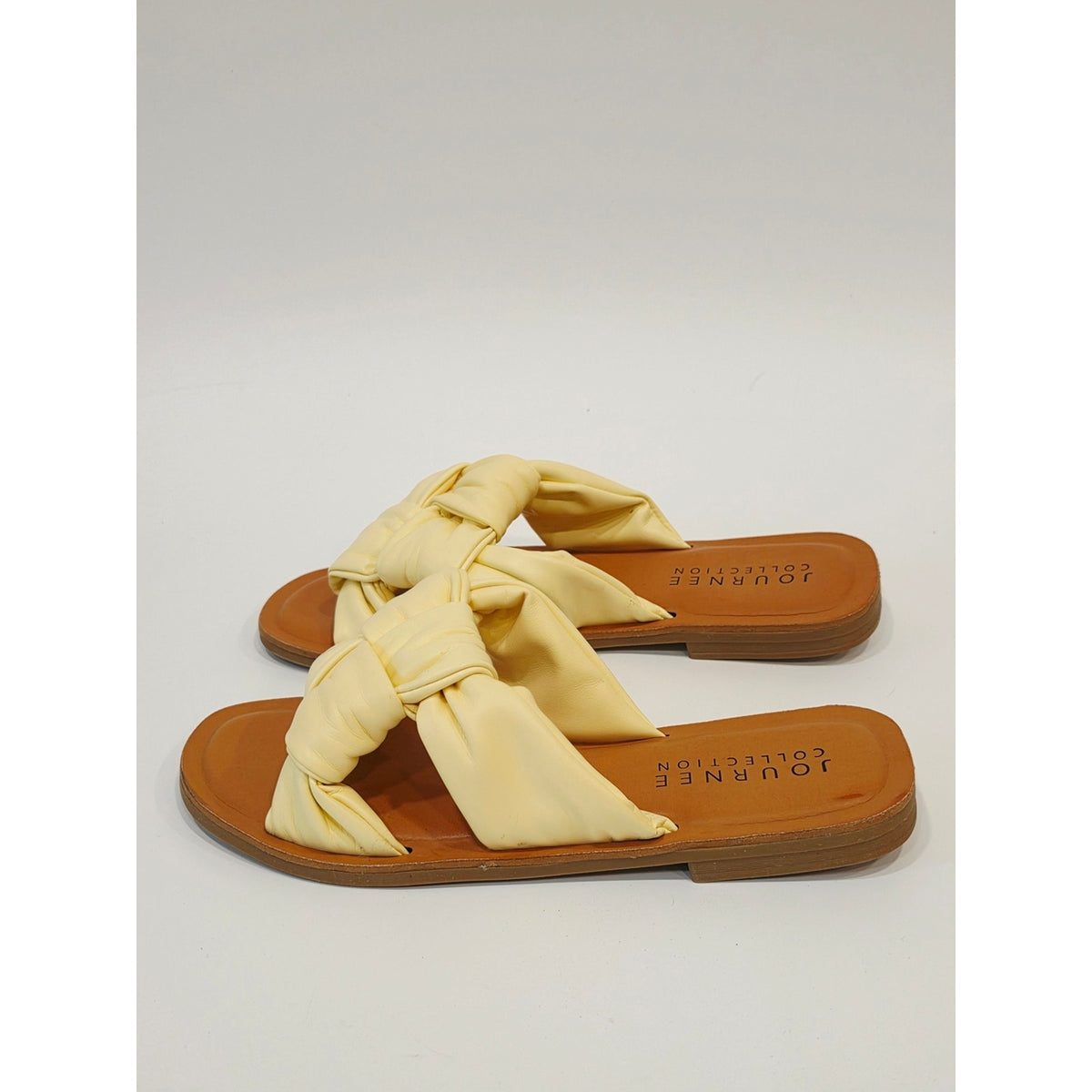 Journee Collection Kianna Light Yellow Knotted Slide Sandals