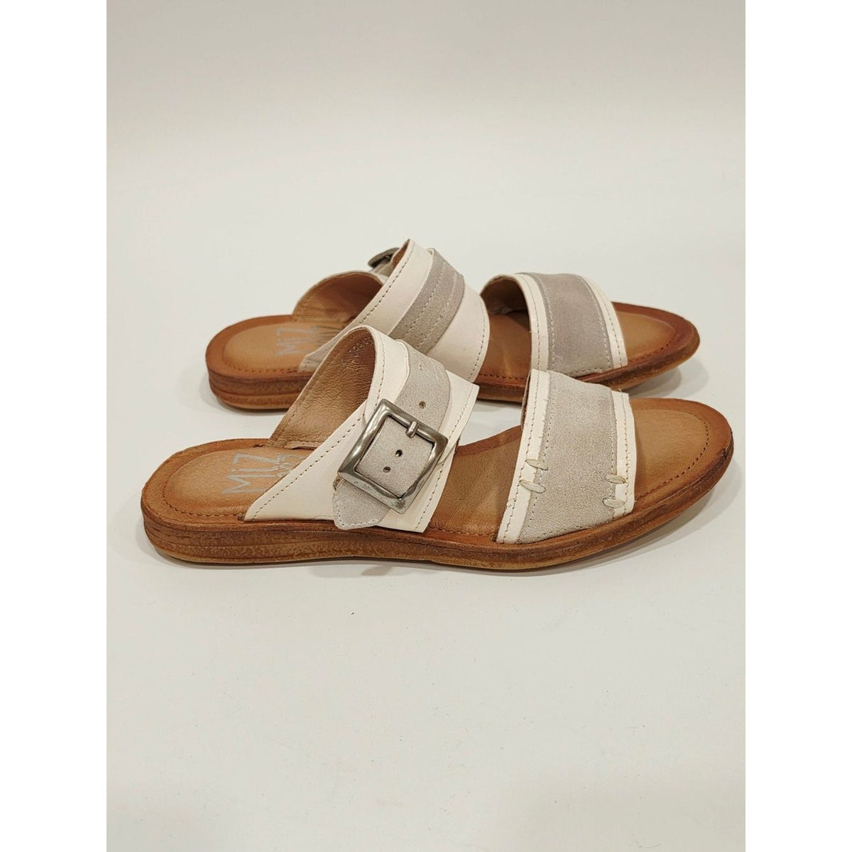 Miz Mooz Women's Florra Linen Color Leather and Suede Slide Sandal